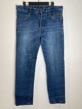 The Hundreds Slim Jeans Sz 32 Blue Denim Cotton Mid Rise Straight Leg Button Fly